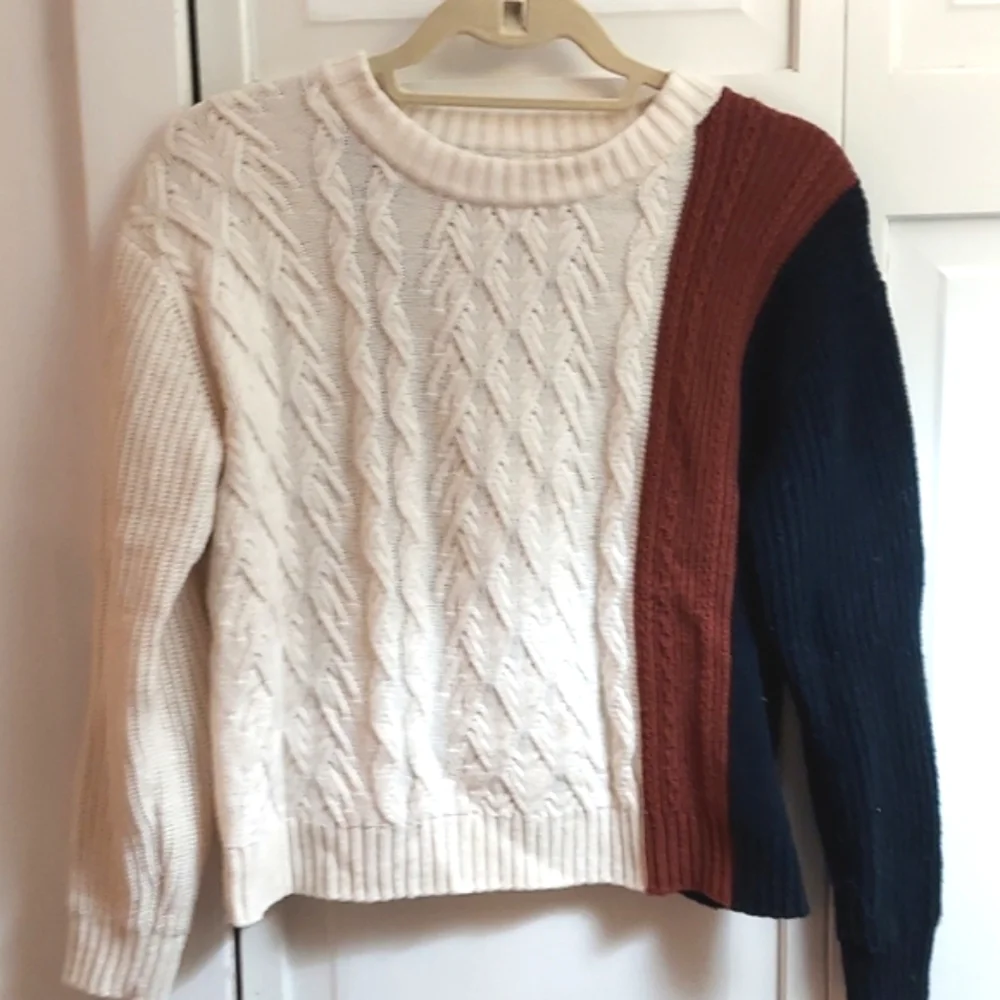 Vintage Banana Republic Colorblock Brown Black Cable knit Cropped Sweater Sz XS